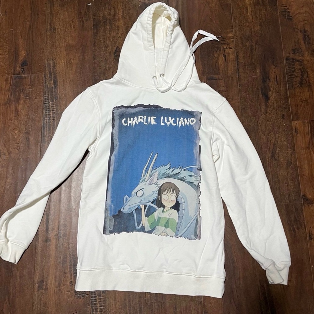 Charlie Luciano Graphic Hoodie - Cream with Blue Print